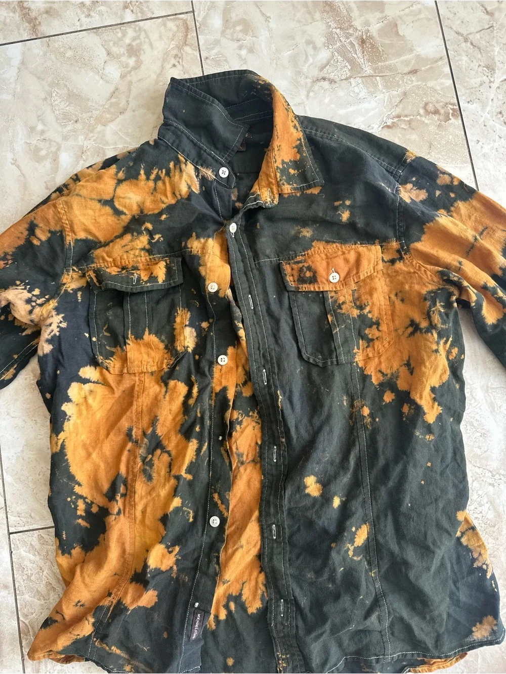 Michael Kors Black and Orange Tie-Dye Button-Front Shirt Jacket
